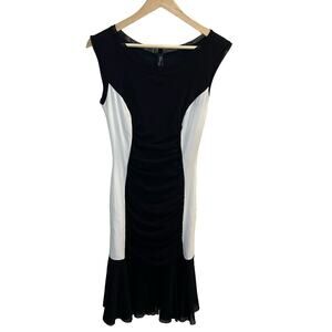 Elana Kattan Y2K Black and White Micro Mesh Ruched Midi Dress Size S Whimsigoth‎